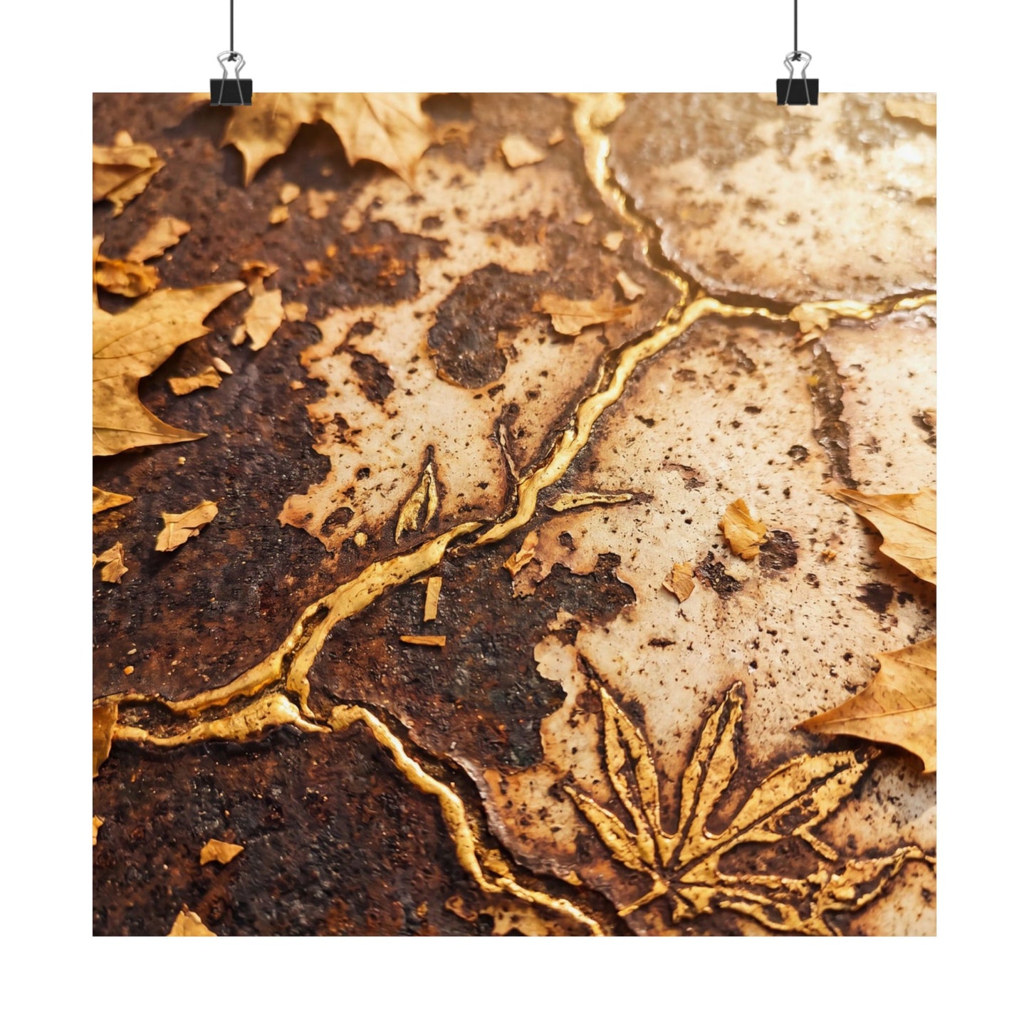 Rust Patina Wall Art Print | Autumn Kintsugi Gold Vein Art