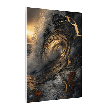 Kanso Ocean Wave Canvas Art - Kintsugi Gold Vein
