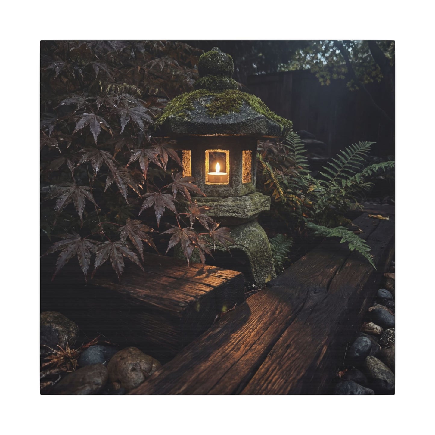 Moody Moonlit Garden Canvas Art - Shadow Zen Dark Japandi