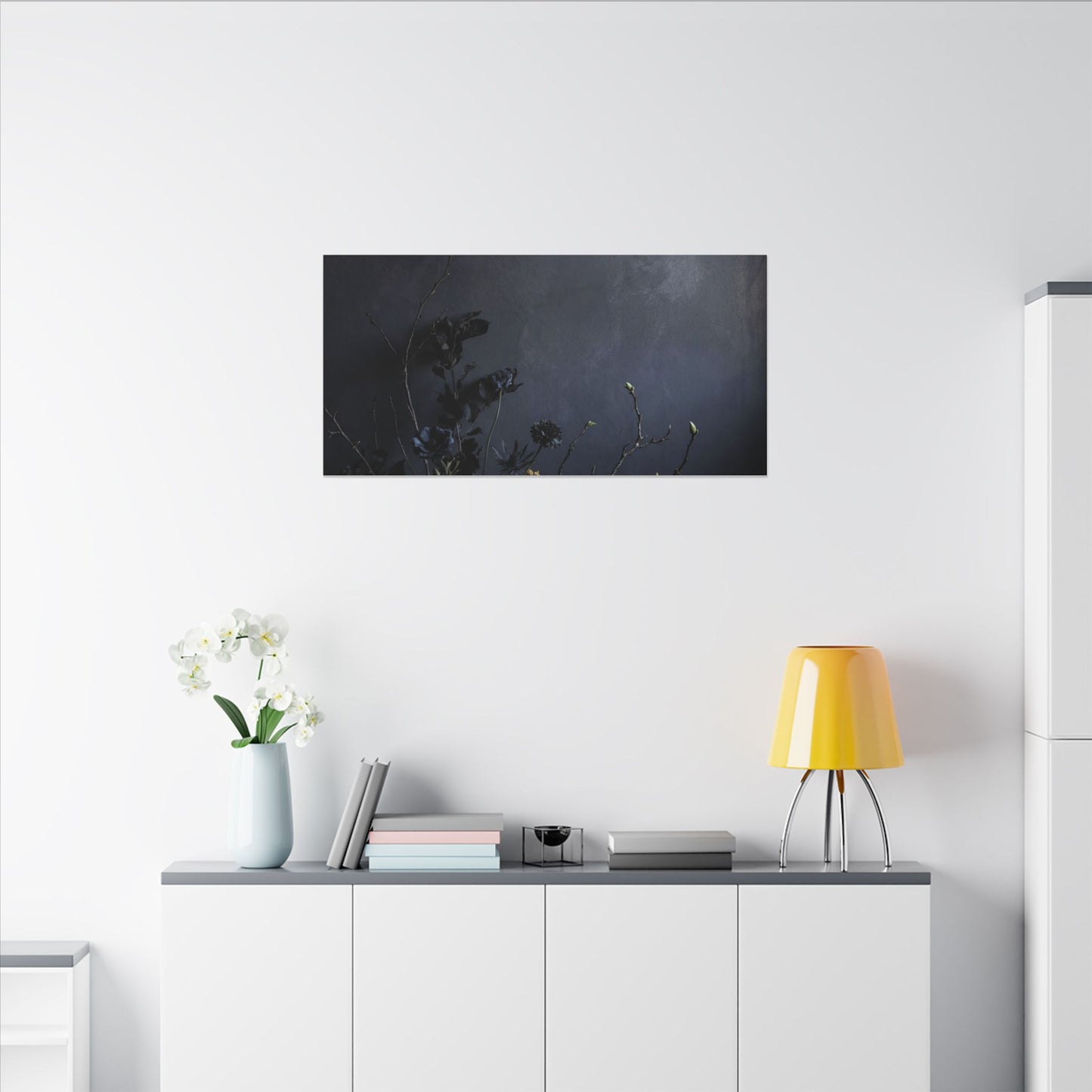 Dried Flowers Spring Canvas Art | Dark Japandi Moody Design