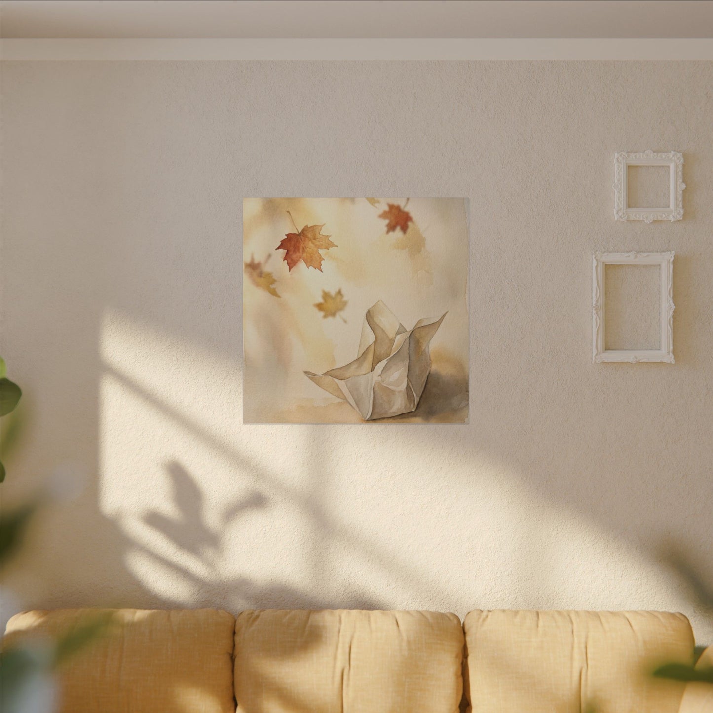 Japandi Paper Fold in Golden Hour | Watercolor Canvas Art