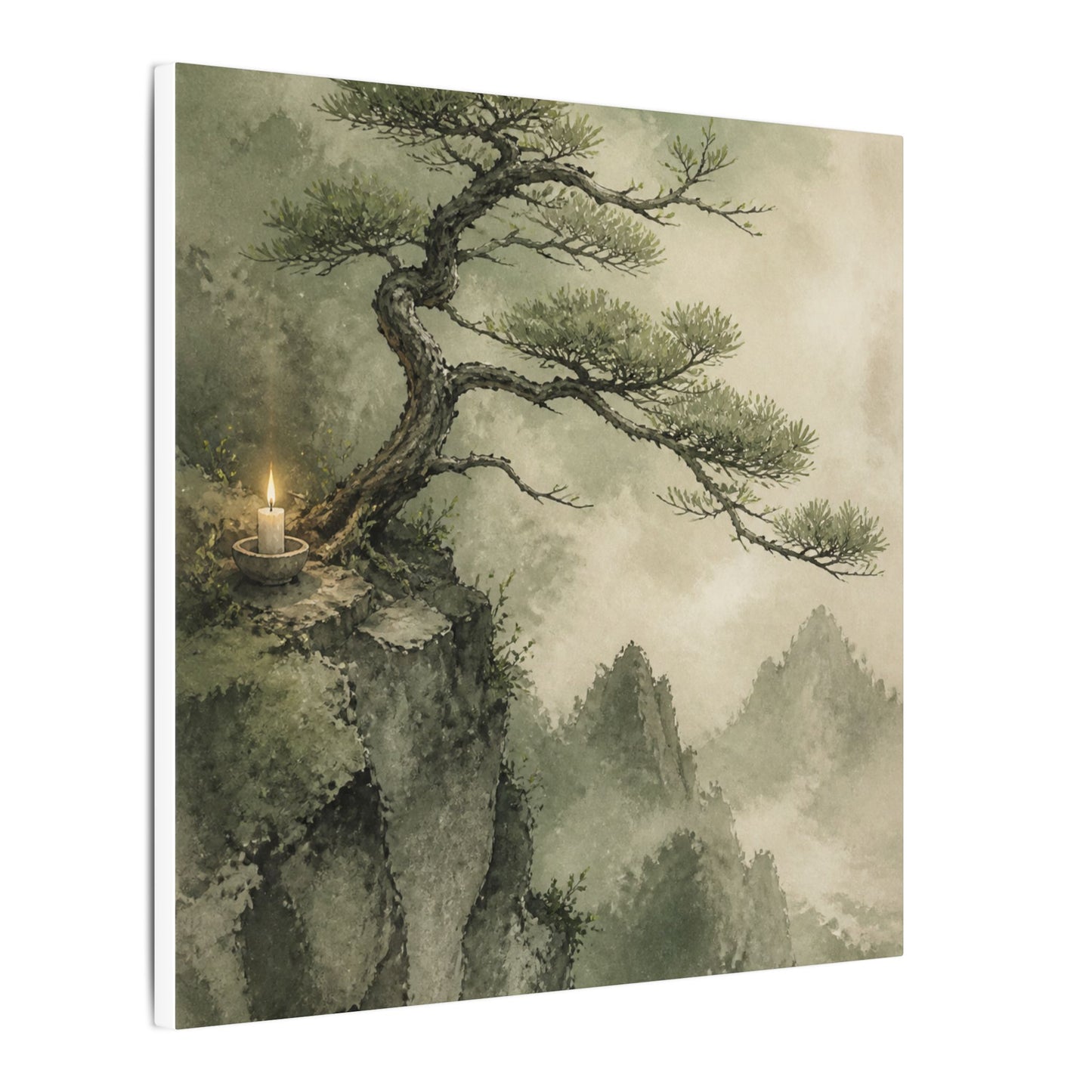 Candlelight Pine Tree Canvas Art - Japandi Kanso