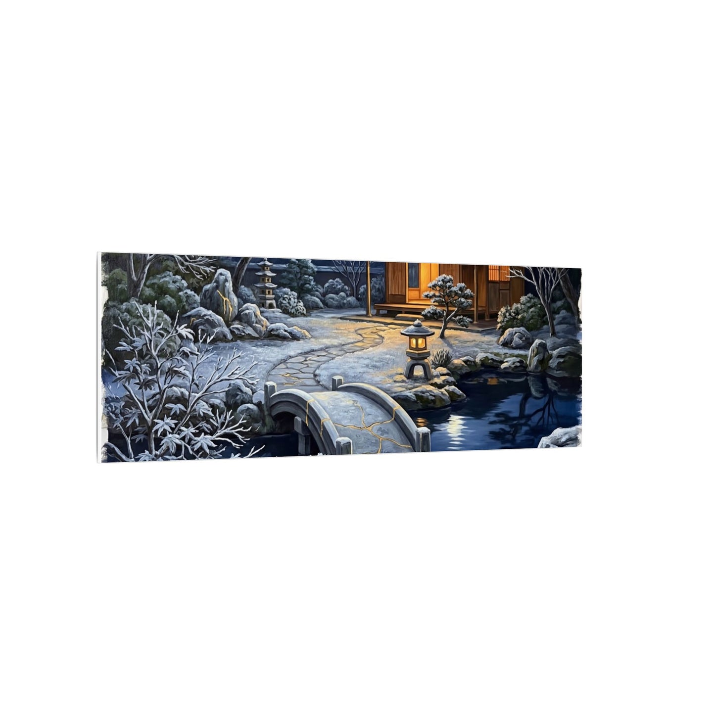 Moonlit Garden Winter Canvas Art | Kintsugi Artful Design