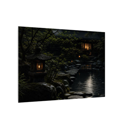 Moonlit Garden Shadow Zen Canvas Art | Sophisticated Dark Japandi Art