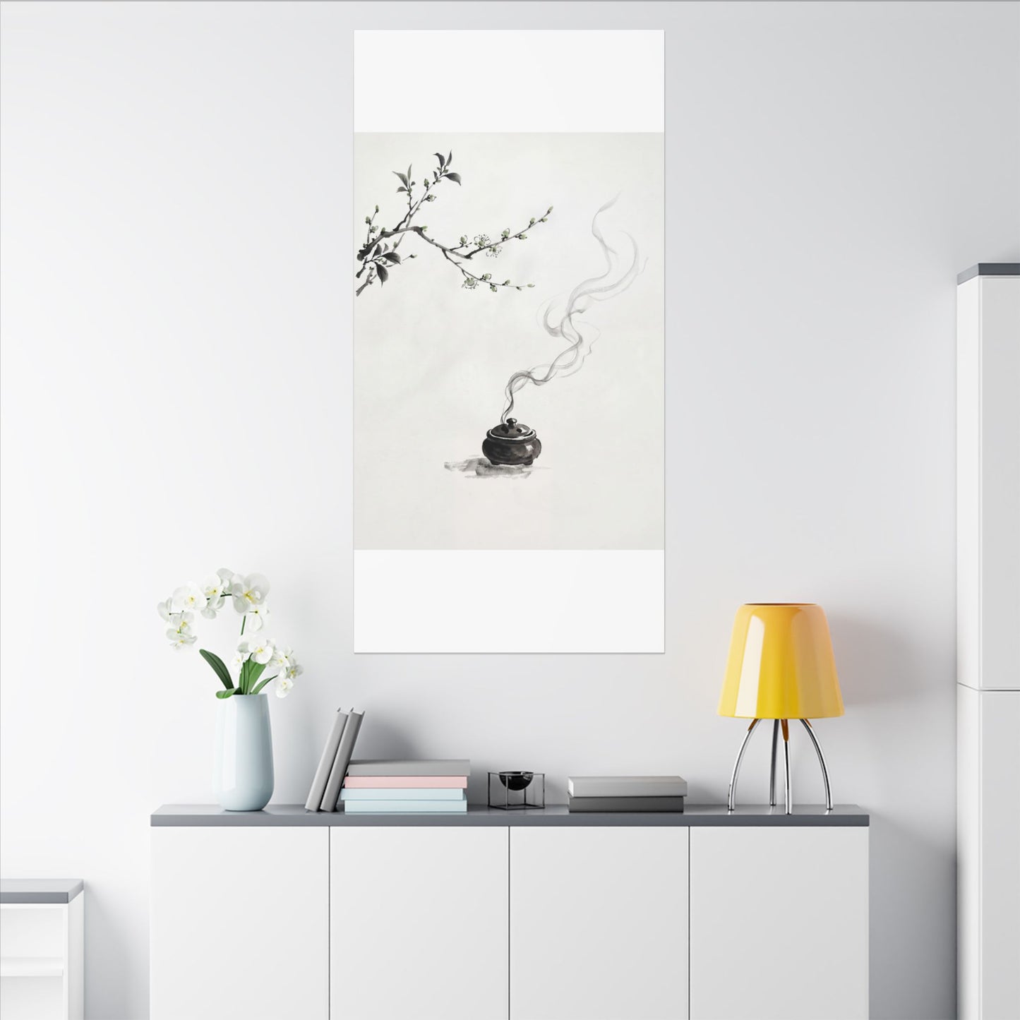 Calm Incense Smoke Canvas Art - Sumi E Zen