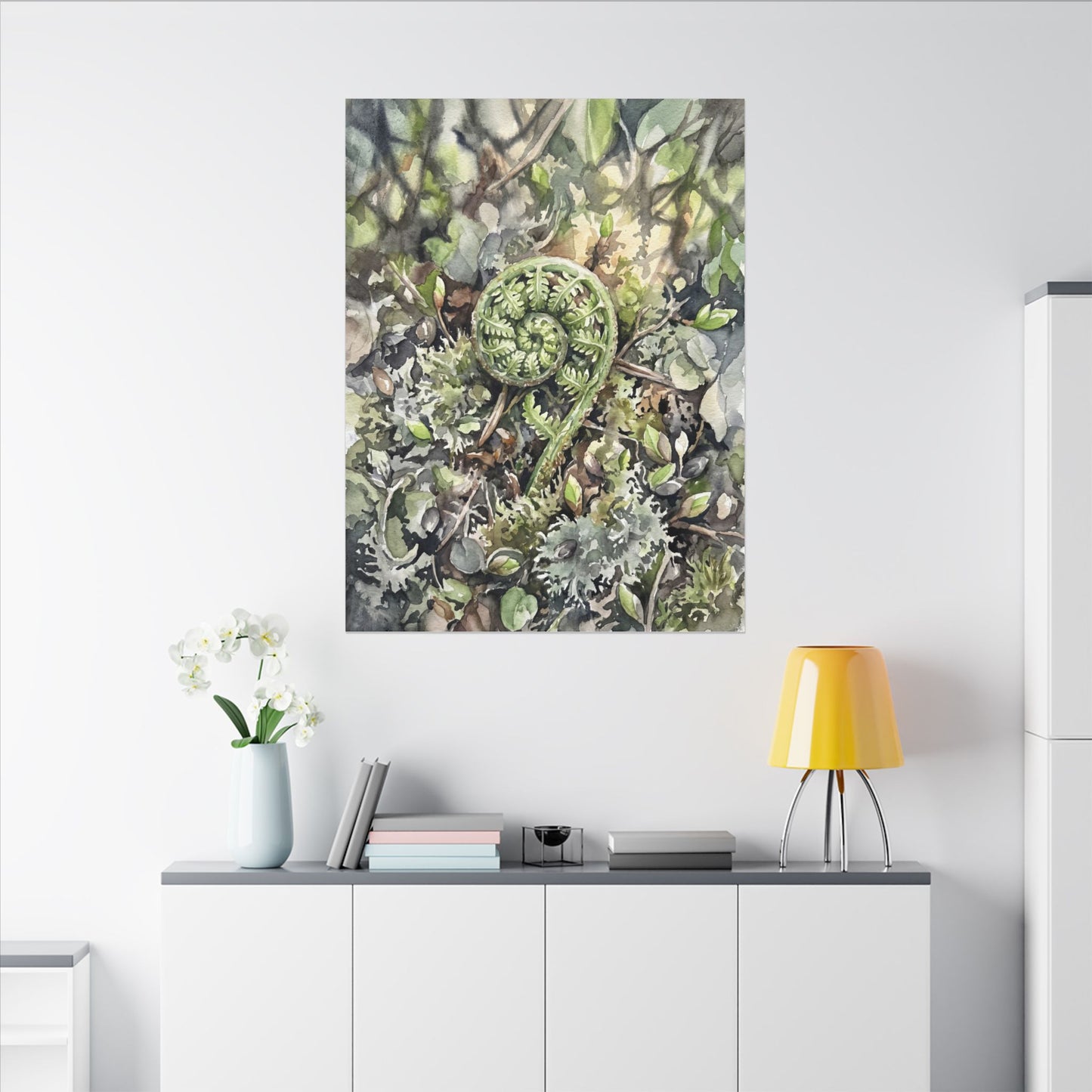 Fern Unfurling Spring Canvas Art | Japandi Neutral Design