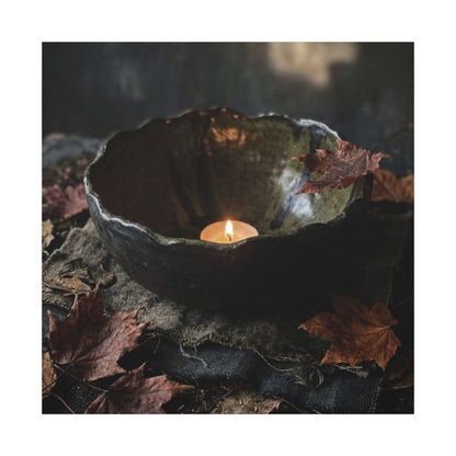 Candlelight Ceramic Bowl Canvas Art - Dark Japandi Kanso