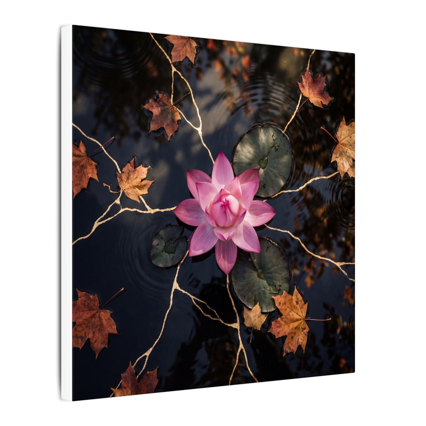 Ma Lotus Flower Canvas Art - Kintsugi Gold Vein