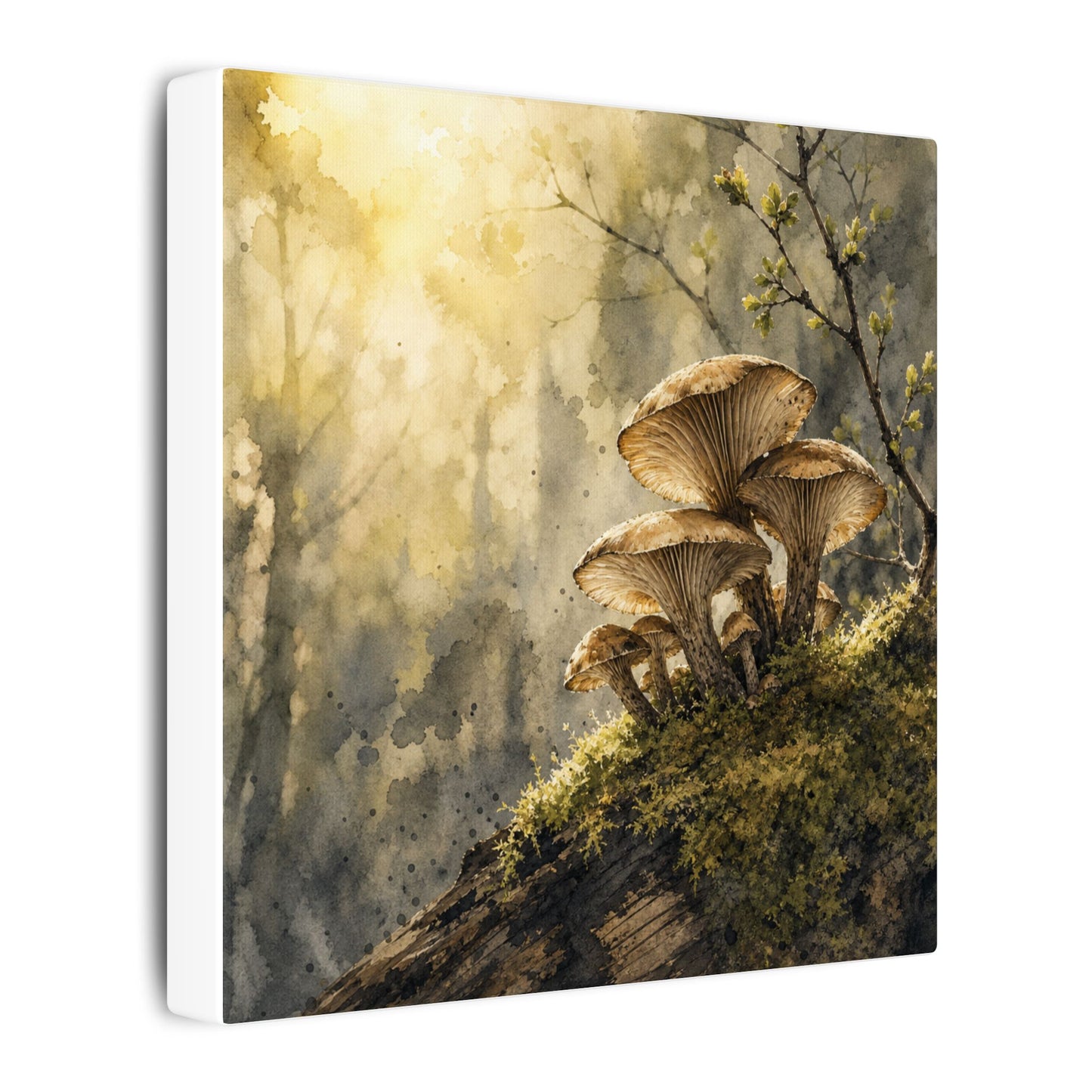 Wild Mushrooms Canvas Art | Spring Japandi Watercolor Art