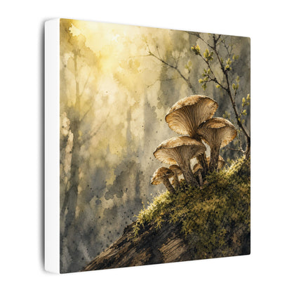 Wild Mushrooms Canvas Art | Spring Japandi Watercolor Art