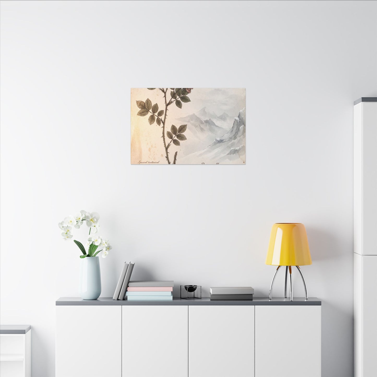 Winter Mountain Mist Herbarium Canvas Art | Earthy Decor