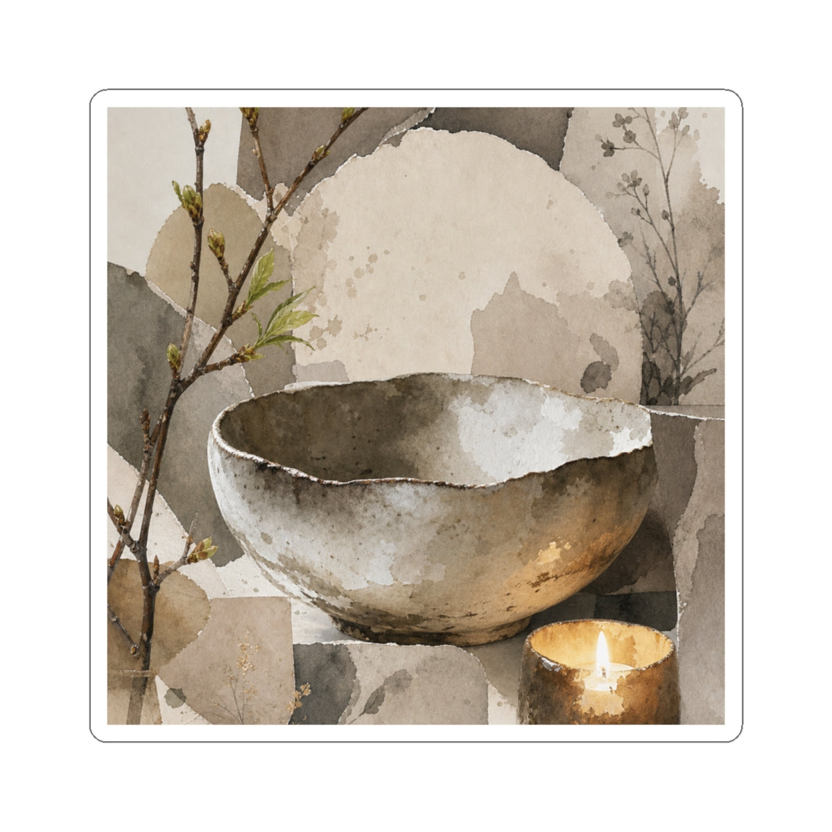 Spring Ceramic Bowl Watercolor Sticker | Cozy Decor