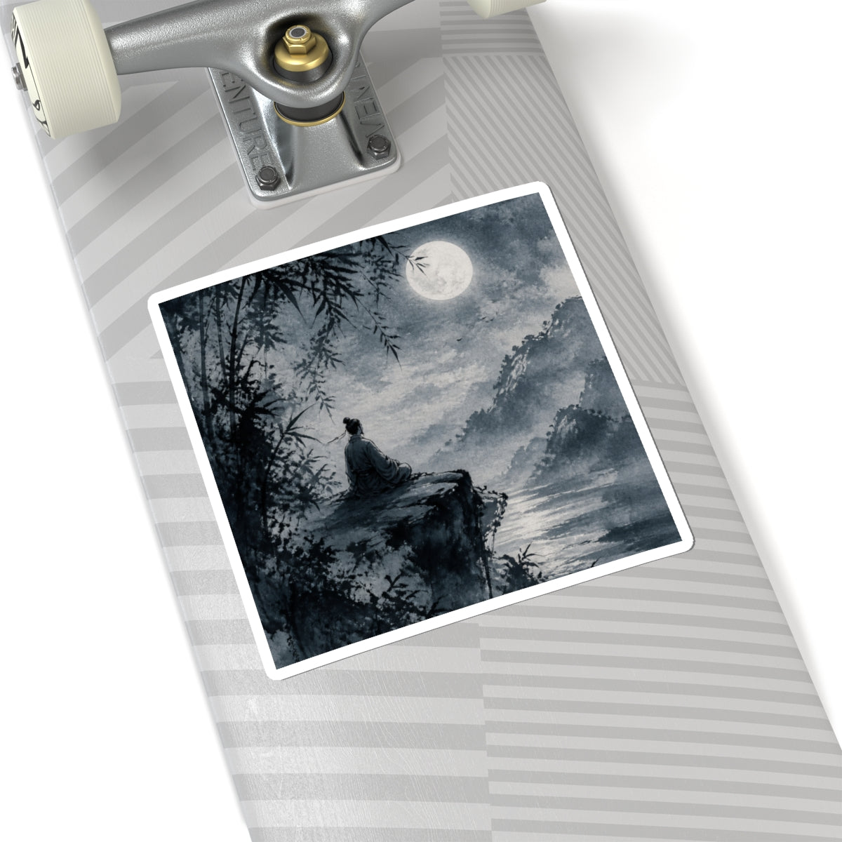 Zen Ink Brushstroke in Moonlight | Sumi E Sticker