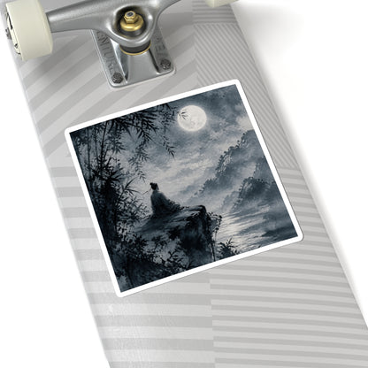 Zen Ink Brushstroke in Moonlight | Sumi E Sticker