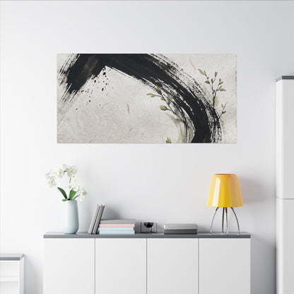 Ink Brushstroke Spring Canvas Art | Dark Japandi Sophisticated Design