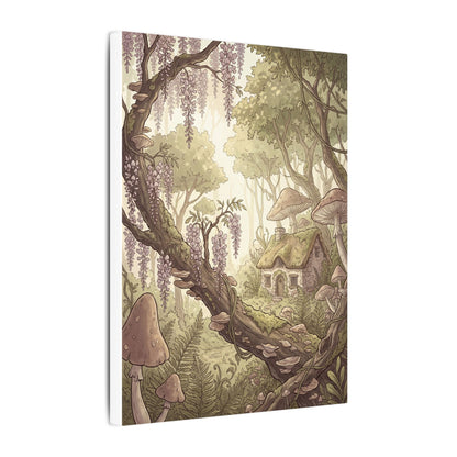 Summer Wisteria Mushroom Illustration Canvas Art | Enchanting Decor