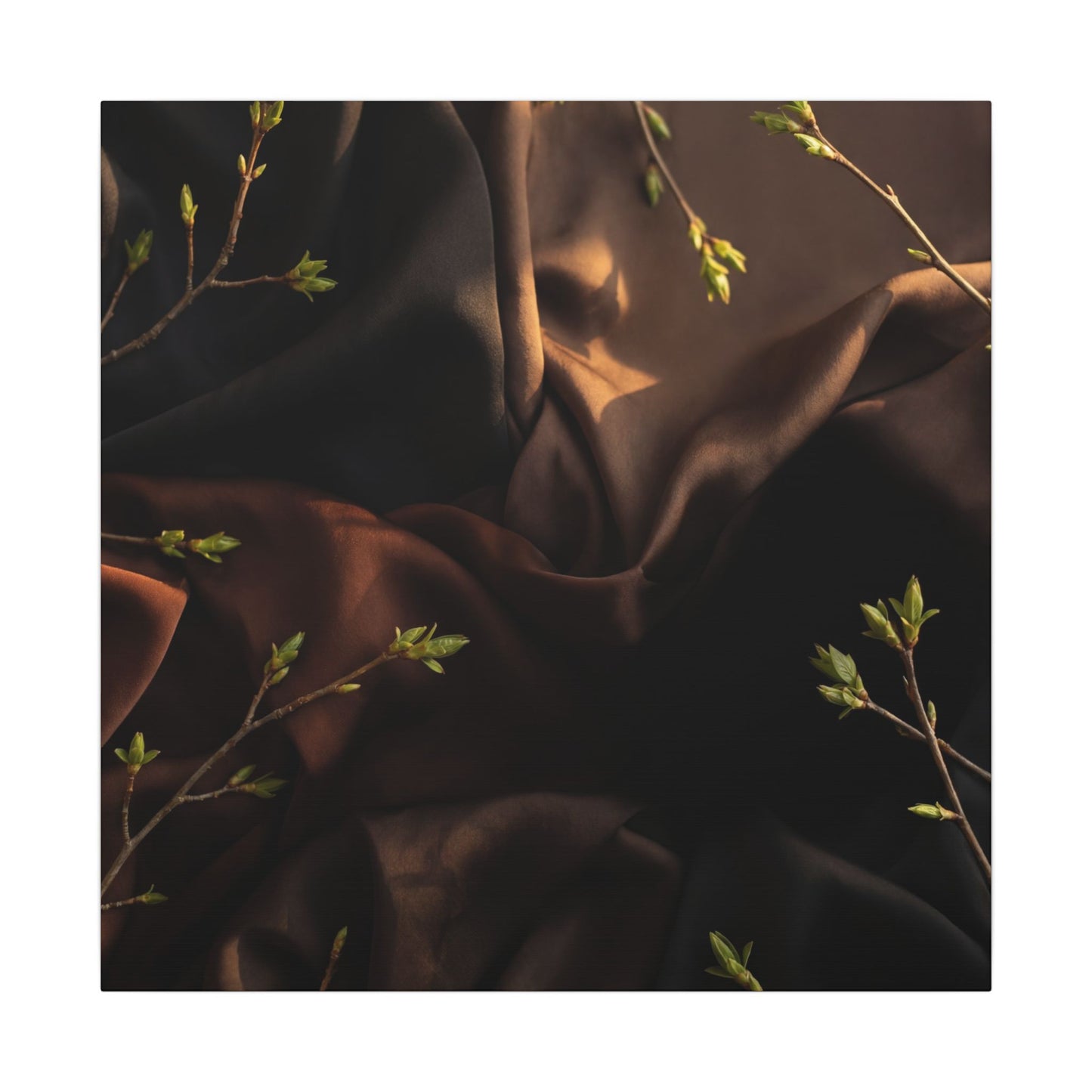 Dark Japandi Silk Drape in Golden Hour | Moody Minimal Canvas Art