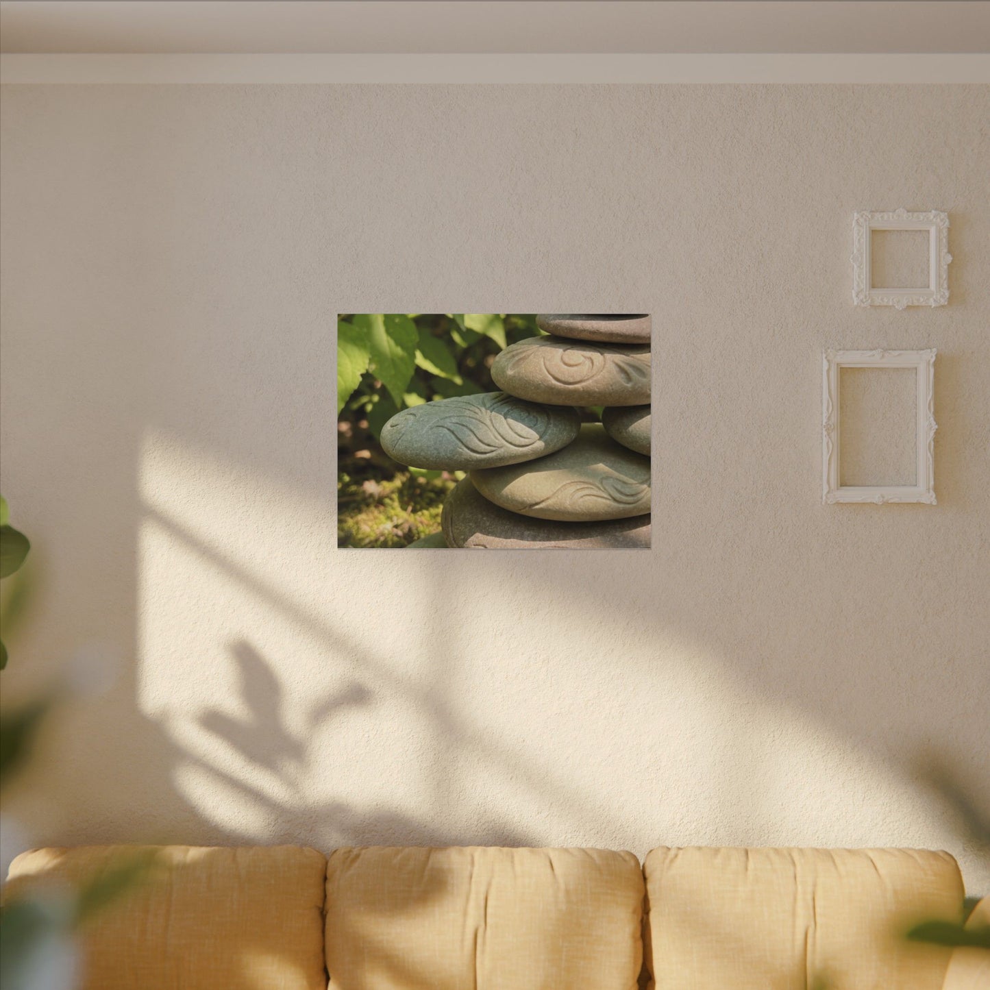 River Stones Summer Canvas Art | Japandi Earthy Design