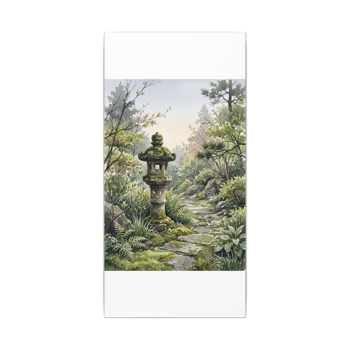 Neutral Stone Lantern Canvas Art - Watercolor Japandi