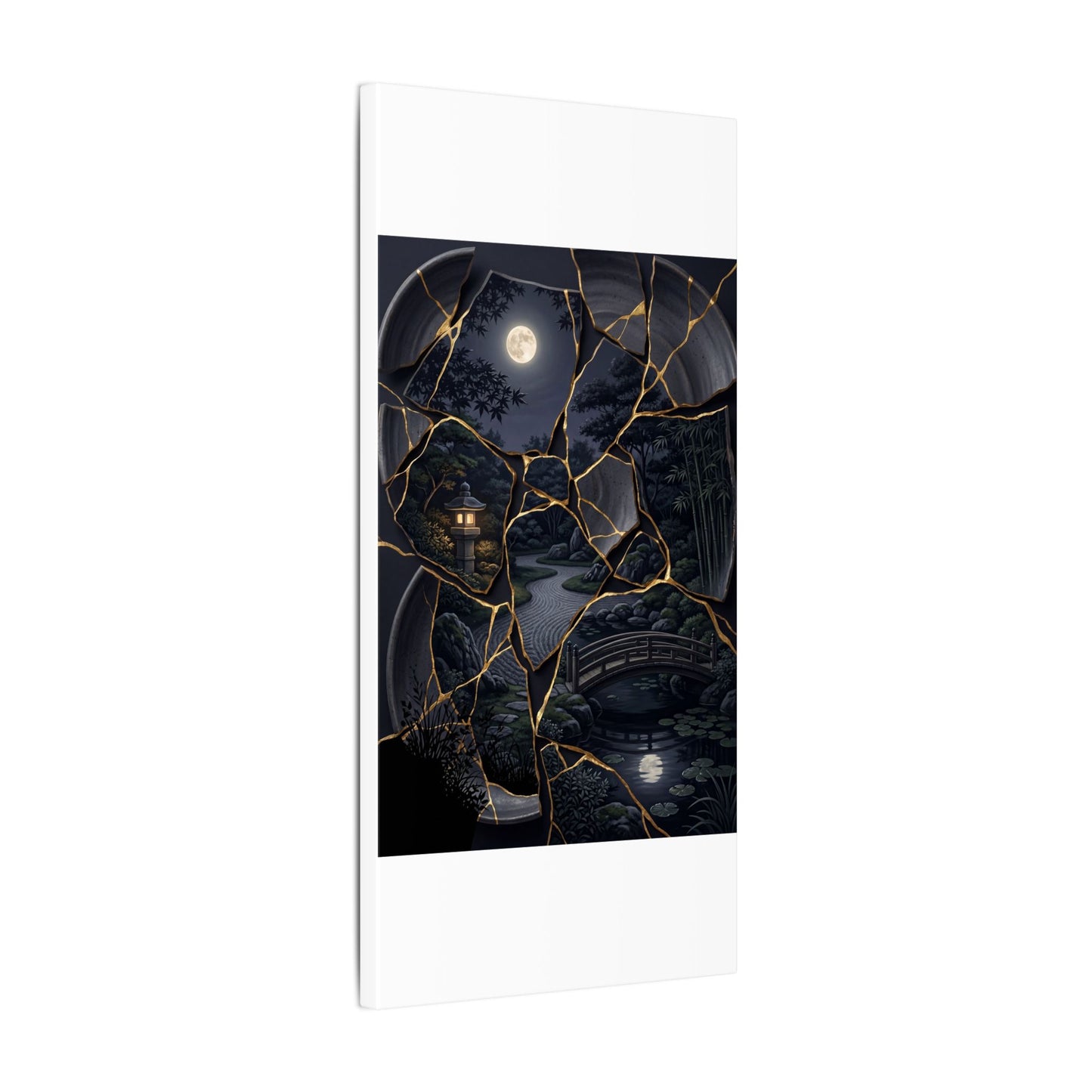 Kintsugi Moonlit Garden in Golden Hour | Gold Repair Canvas Art