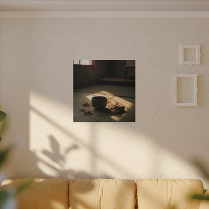 Dark Japandi Tea Ceremony in Golden Hour | Moody Minimal Canvas Art