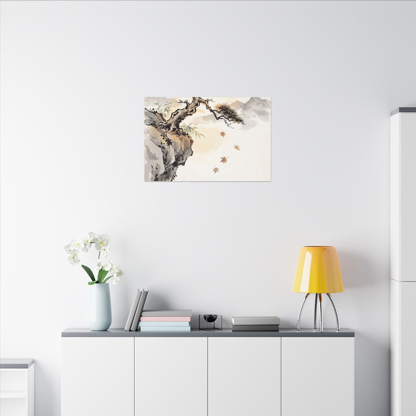 Peaceful Pine Tree Canvas Art - Sumi E Zen