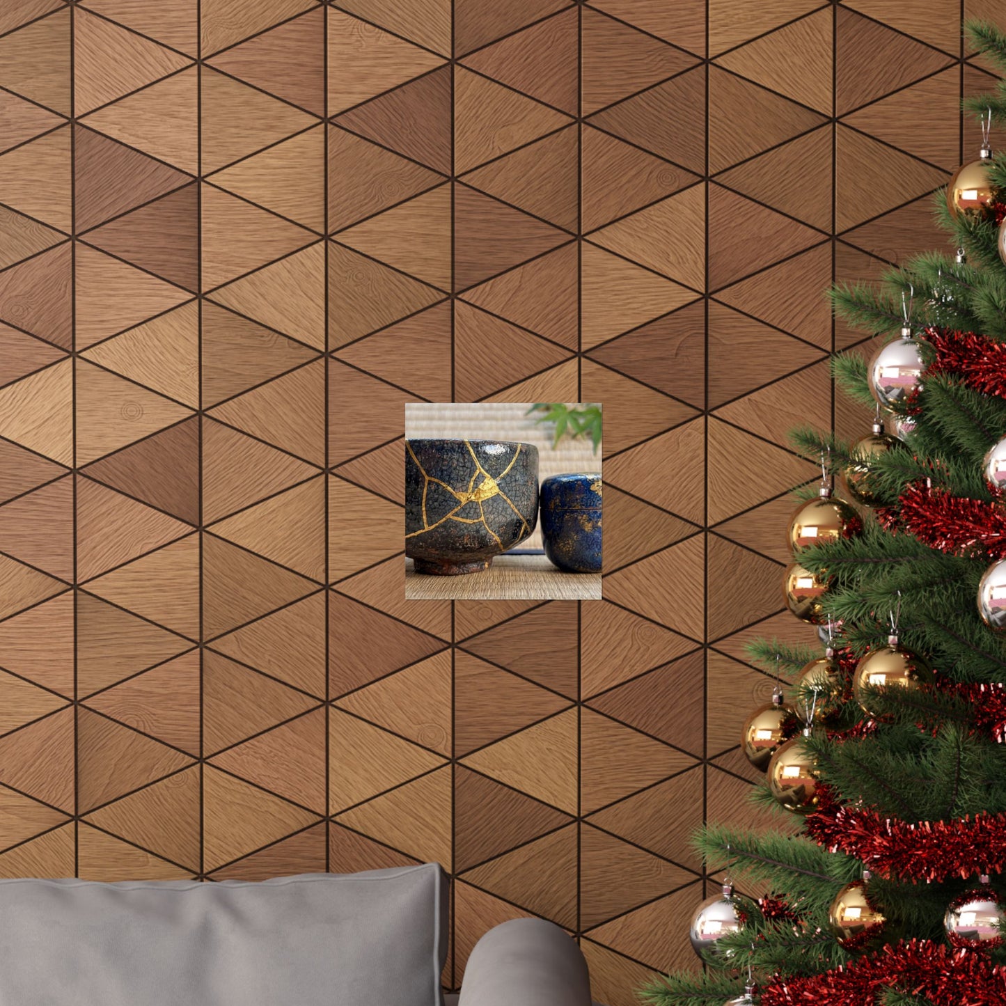 Kintsugi Tea Ceremony in Dawn | Crackle Gold Wall Art Print