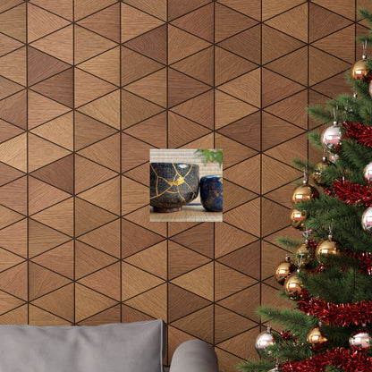 Kintsugi Tea Ceremony in Dawn | Crackle Gold Wall Art Print
