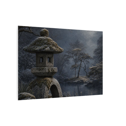 Stone Lantern Canvas Art | Winter Japandi Japanese Pattern Art