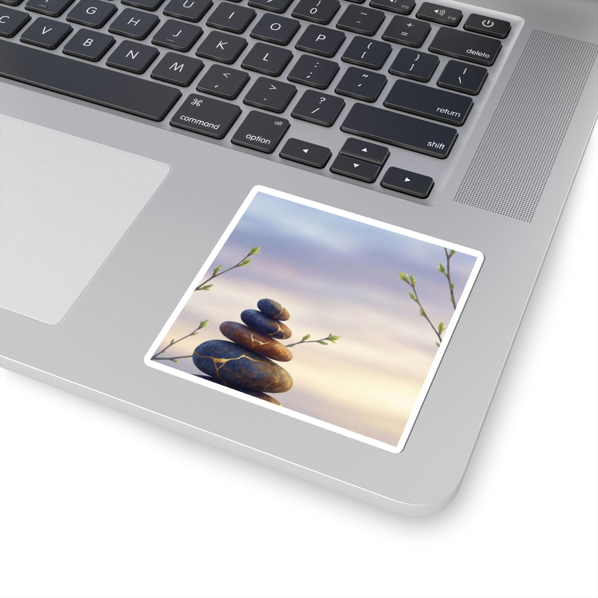 Kintsugi River Stones in Dawn | Gold Vein Sticker Art Print