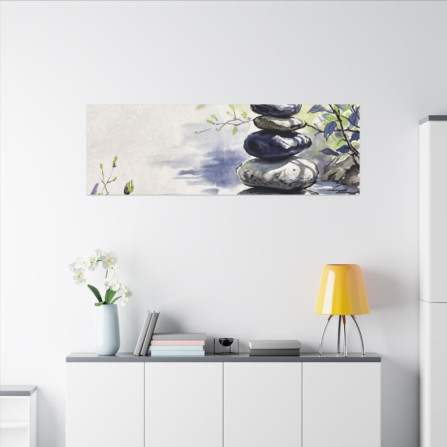 River Stones Sumi E Canvas Art | Serene Zen Art