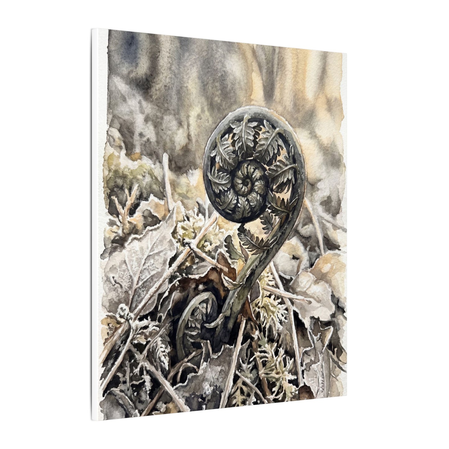 Japandi Fern Unfurling in Golden Hour | Watercolor Canvas Art