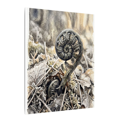 Japandi Fern Unfurling in Golden Hour | Watercolor Canvas Art