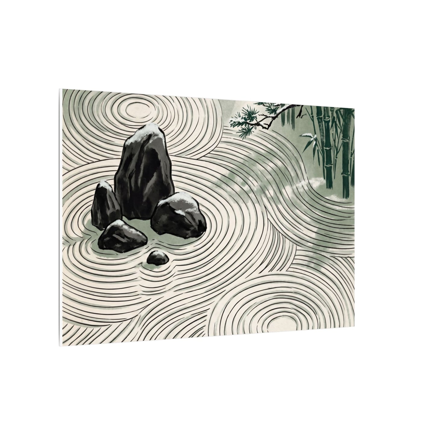 Shibui Rock Garden Canvas Art - Zen Ukiyo E Inspired