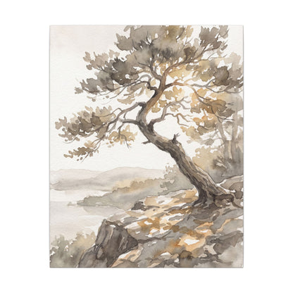 Pine Tree Watercolor Canvas Art | Elegant Japandi Art
