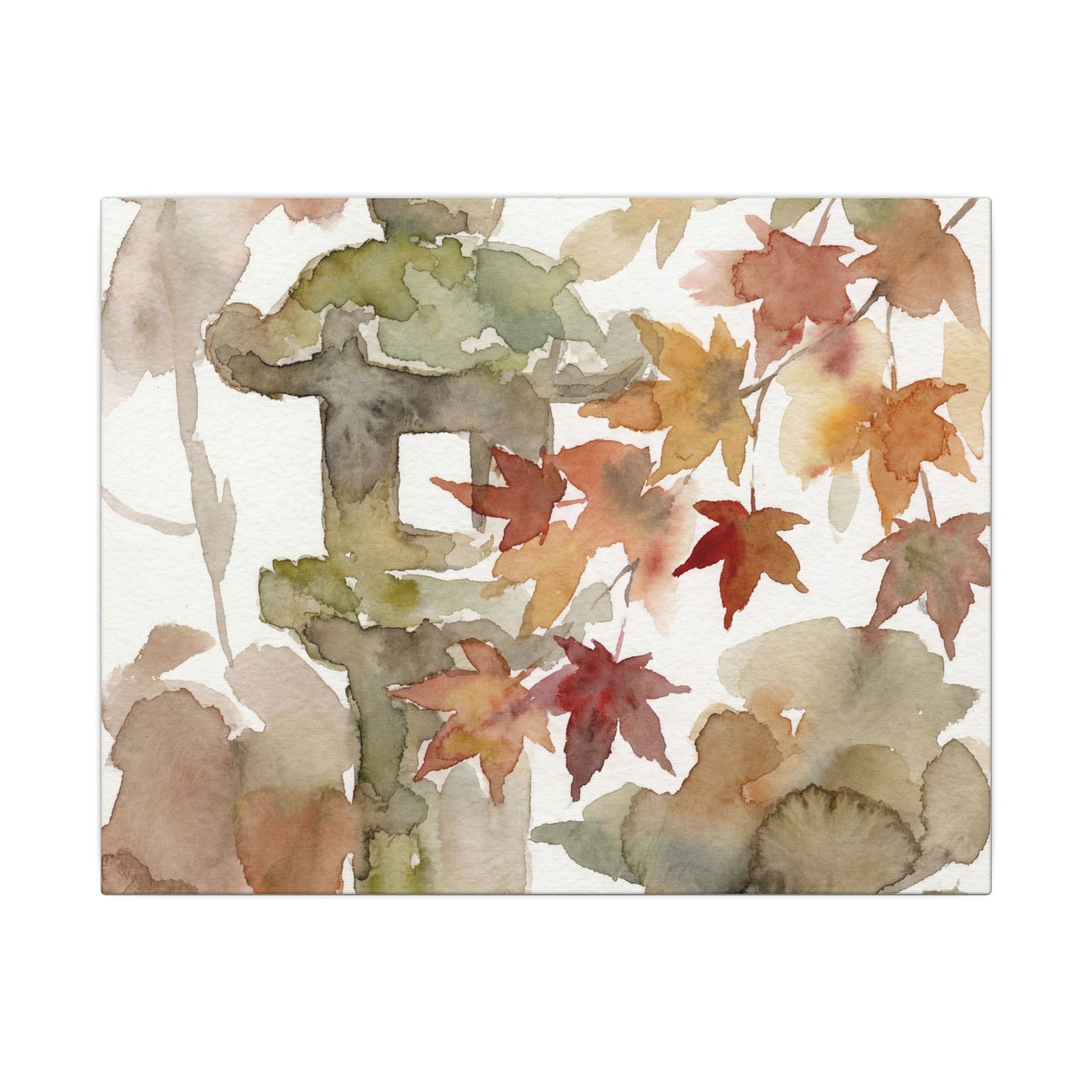 Stone Lantern Watercolor Canvas Art | Earthy Japandi Art Art Print