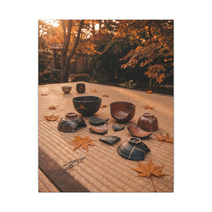Golden Hour Tea Ceremony Canvas Art - Kintsugi Shibui