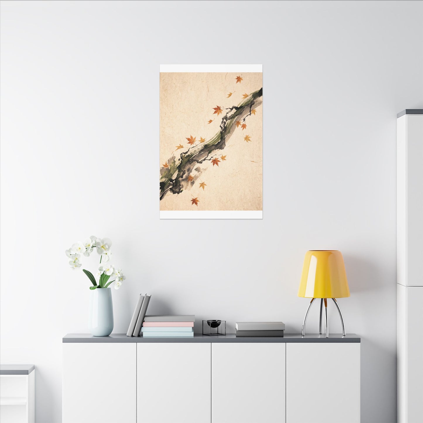 Ink Brushstroke Autumn Canvas Art | Zen Calm Design
