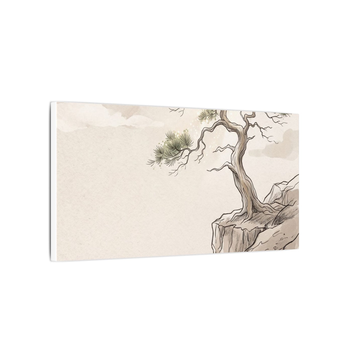 Japandi Pine Tree in Dappled | Minimal Line Canvas Art