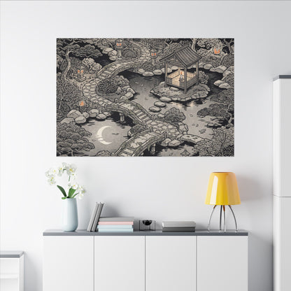 Moonlit Garden Ukiyo E Inspired Canvas Art | Serene Zen Art
