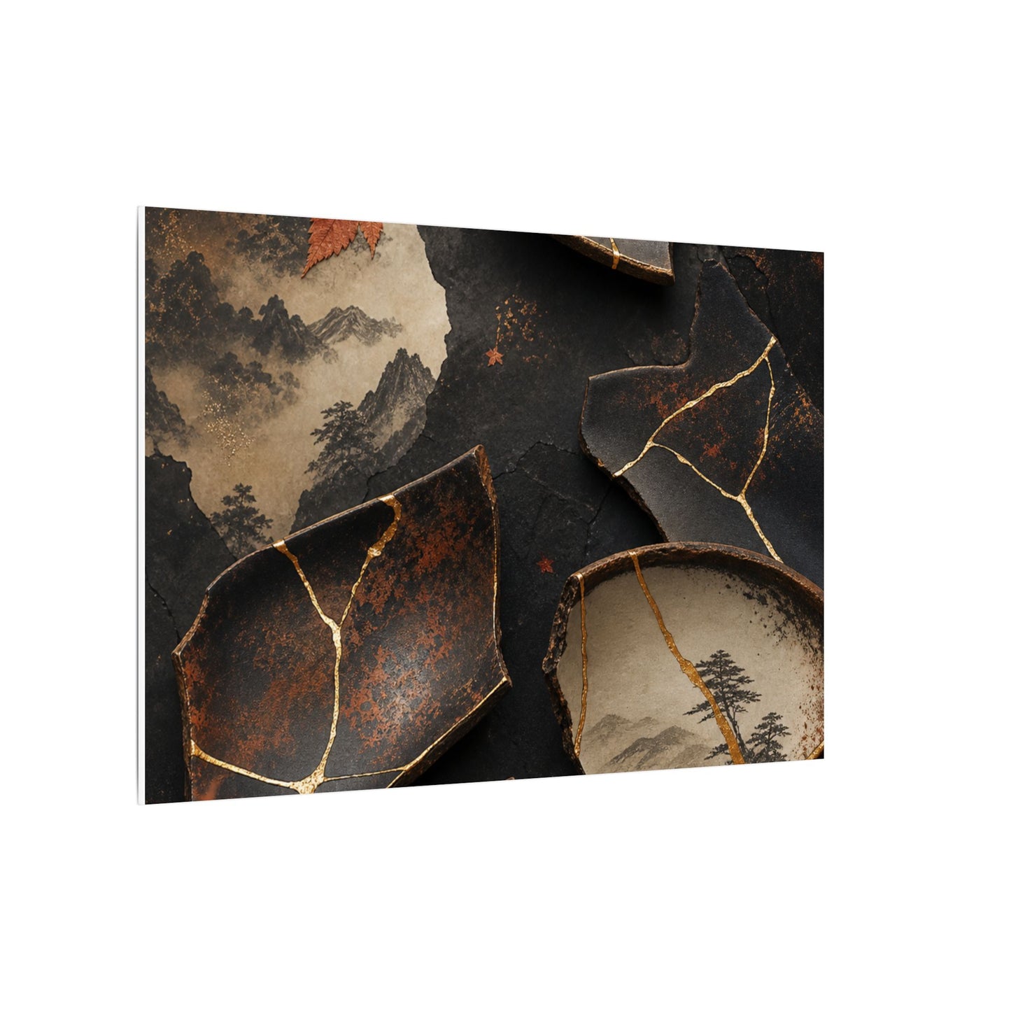Broken Pottery Gold Vein Canvas Art | Philosophical Kintsugi Art