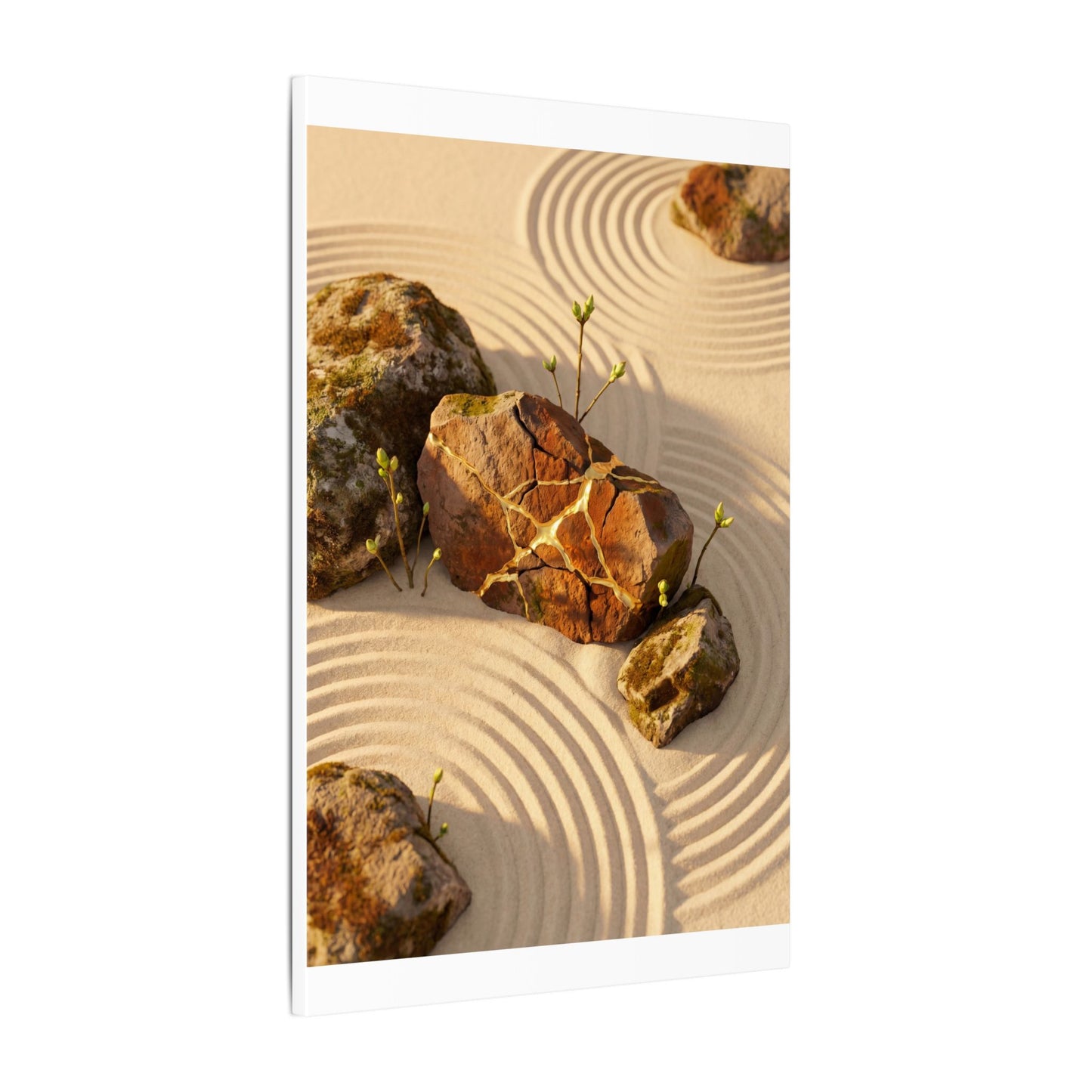 Kanso Rock Garden Canvas Art - Kintsugi Crackle Gold