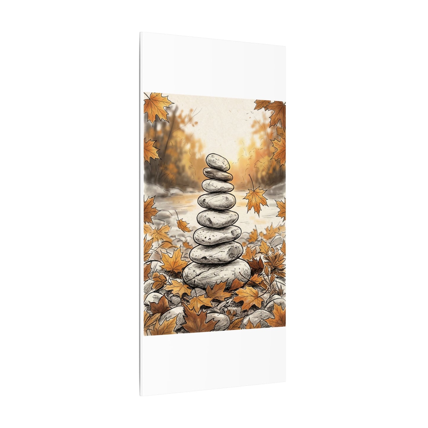 Earthy River Stones Canvas Art - Minimal Line Japandi
