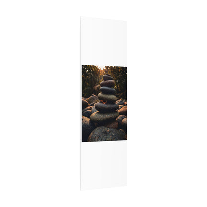 Dark Japandi River Stones in Golden Hour | Moody Minimal Canvas Art