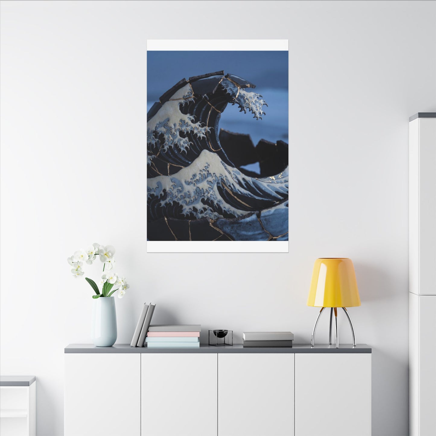 Ocean Wave Canvas Art | Winter Kintsugi Gold Repair Art
