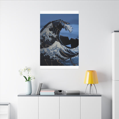 Ocean Wave Canvas Art | Winter Kintsugi Gold Repair Art