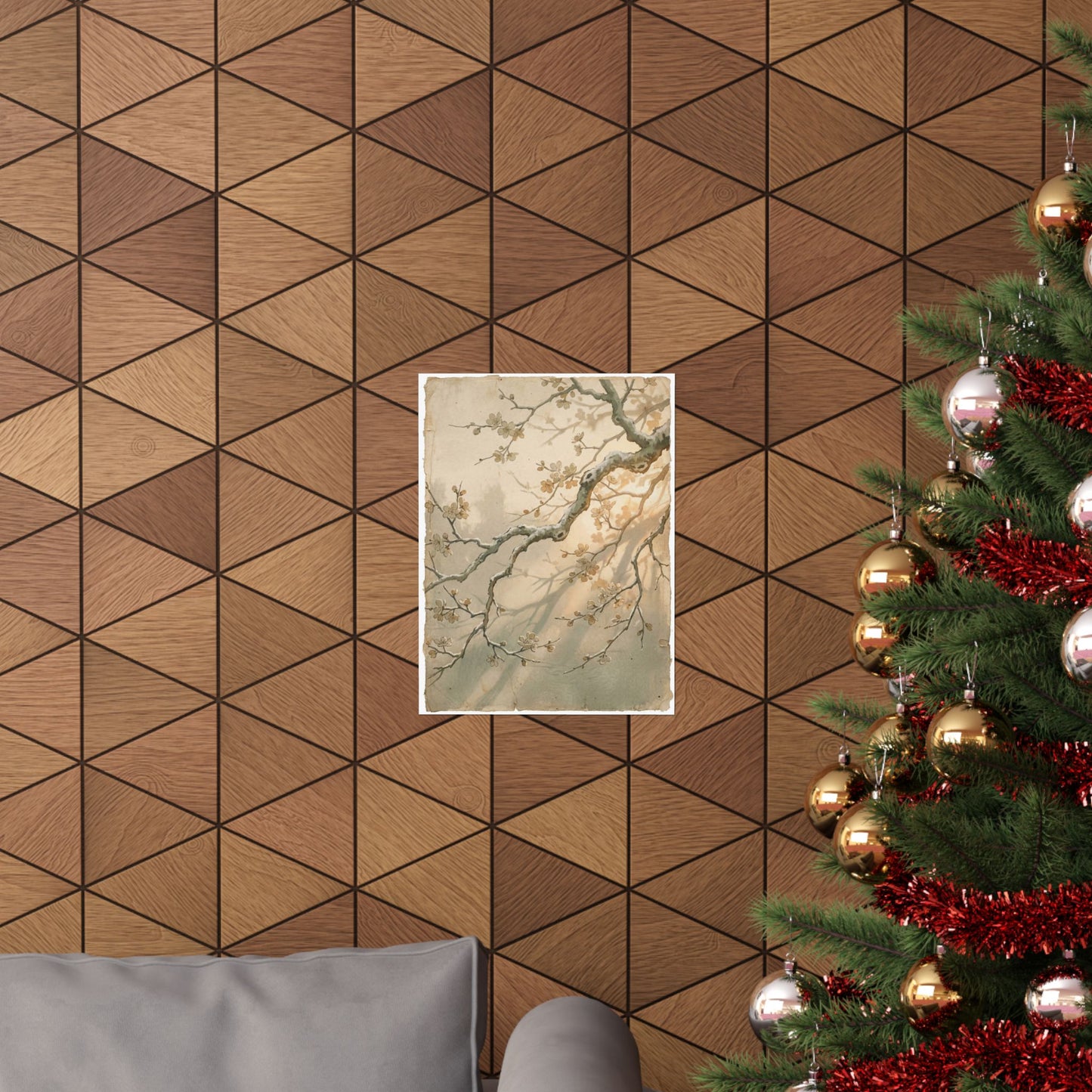 Cherry Blossom Japanese Pattern Wall Art Print | Earthy Japandi Art