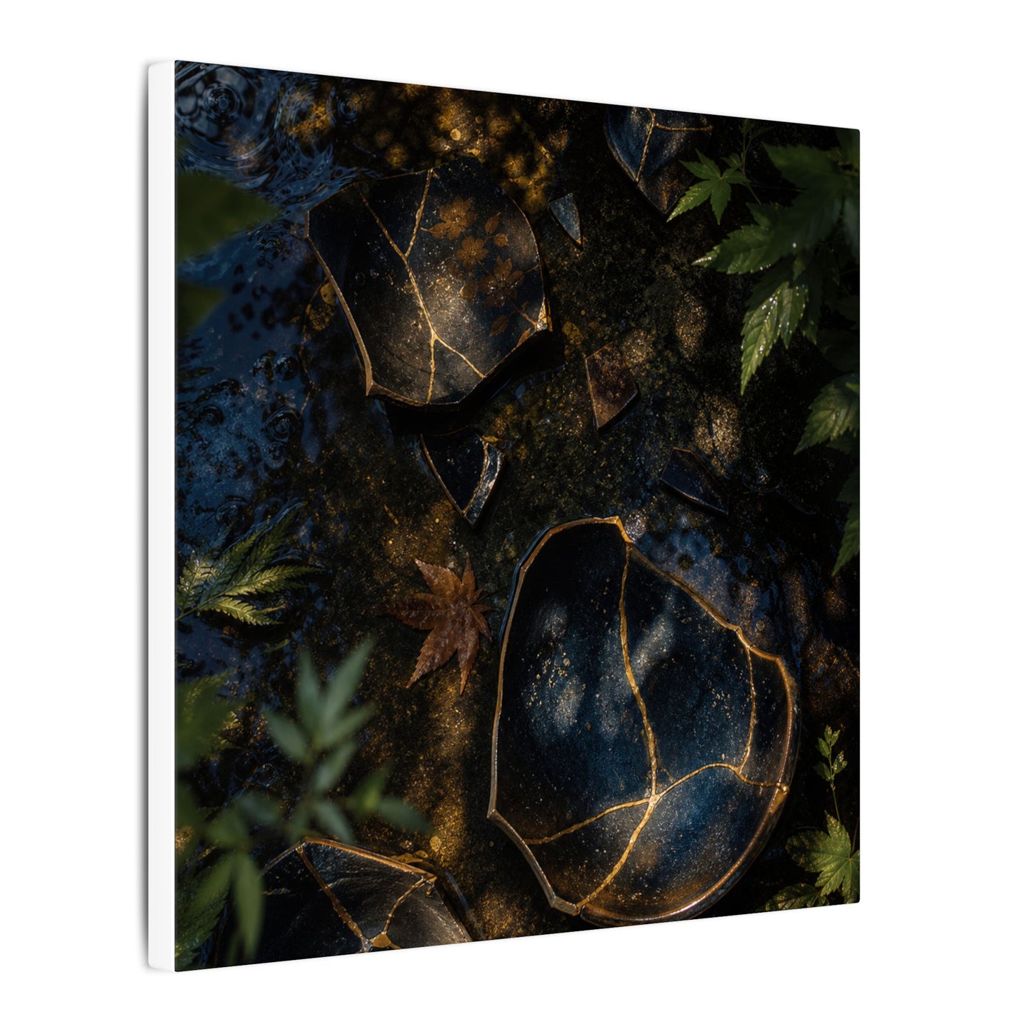 Dark Japandi Broken Pottery in Dappled | Shadow Zen Canvas Art