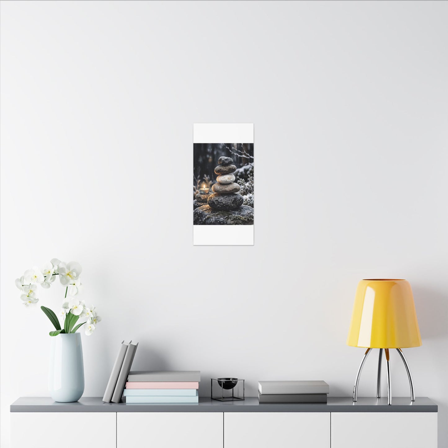 River Stones Canvas Art | Winter Japandi Watercolor Art