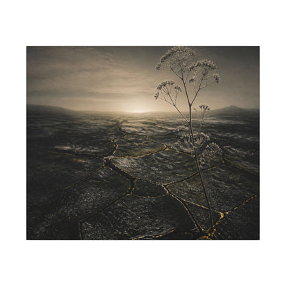 Dawn Cracked Earth Canvas Art - Dark Japandi Mono No Aware